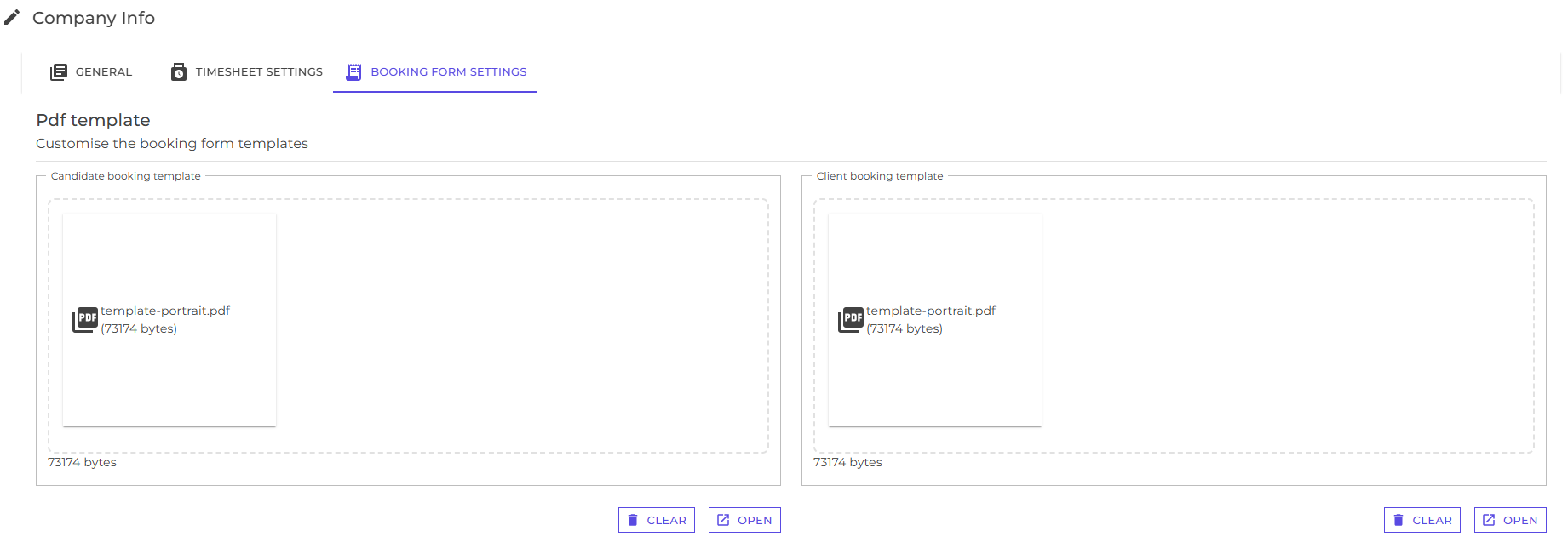 Booking document template configuration