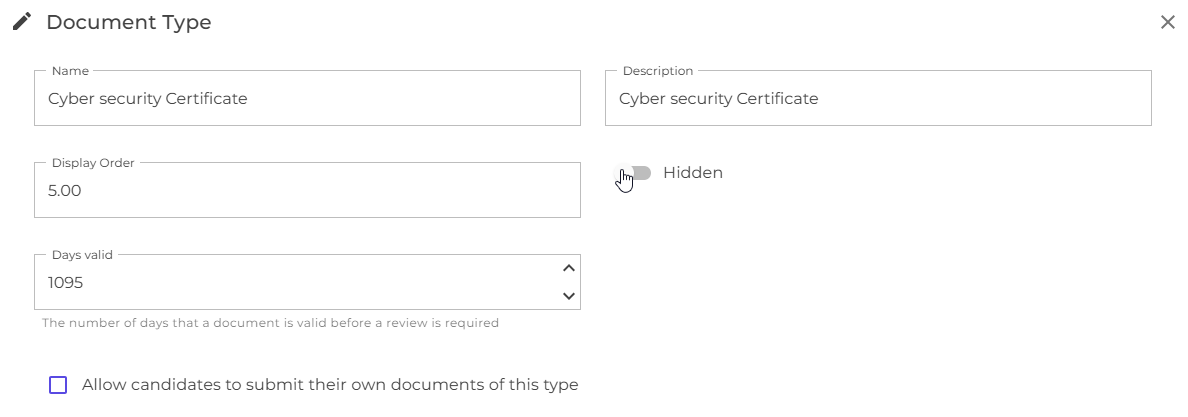 Document type details tab