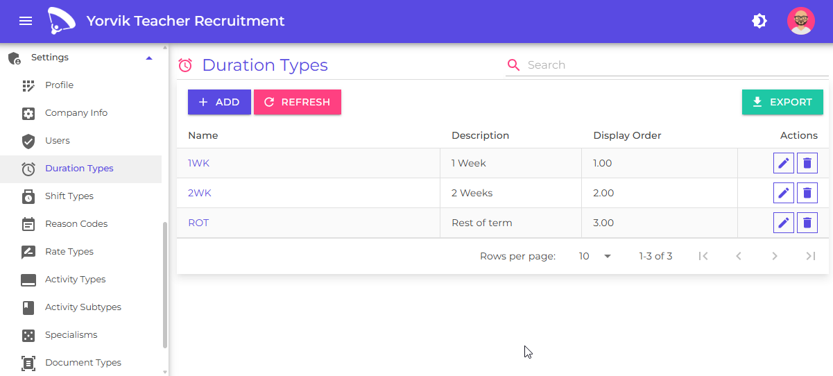 Duration type list