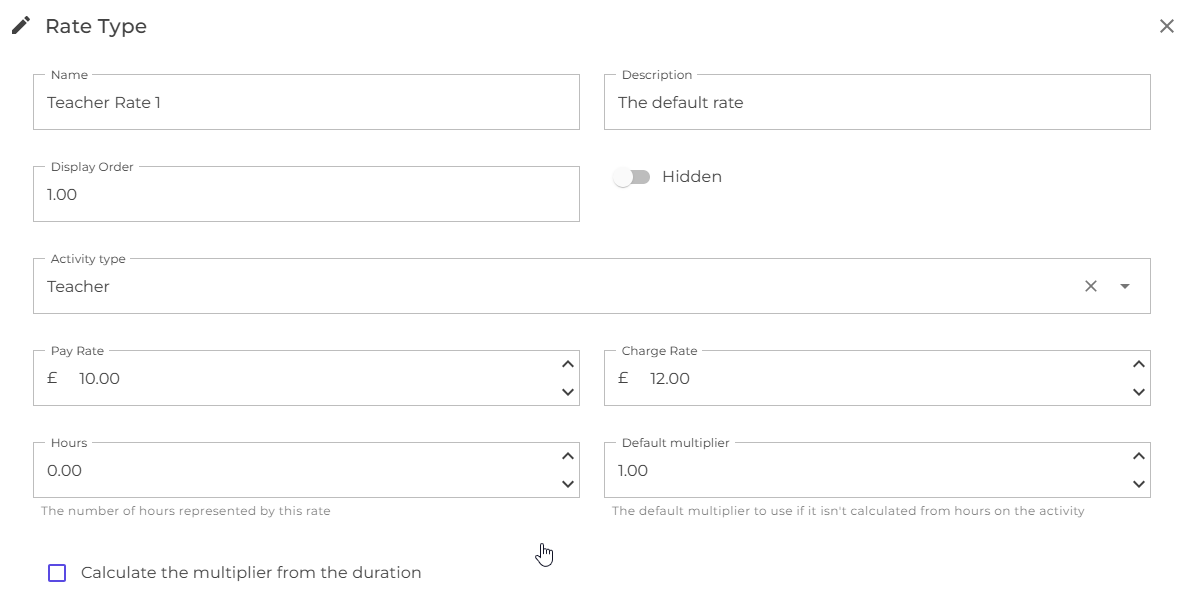 Rate type details tab