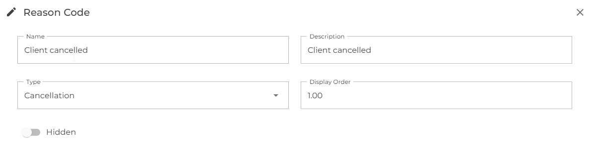 Reason code details tab