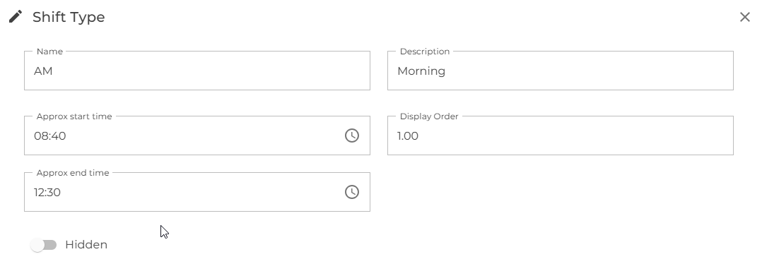Shift  type details tab