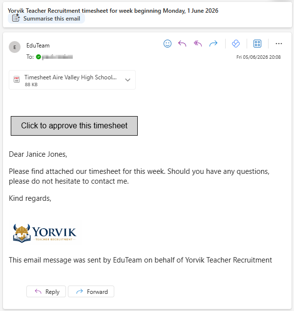 Example client timesheet email
