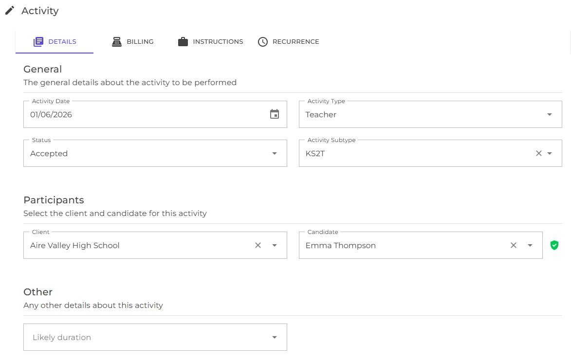 Activity general details