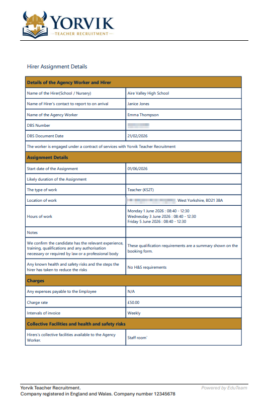 Example candidate booking form